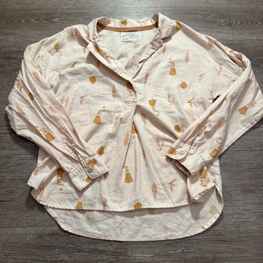 REI Co-op Shirt Womens M Beige 100% Cotton Popover‎ Gorpcore Outdoorsy Hiking
